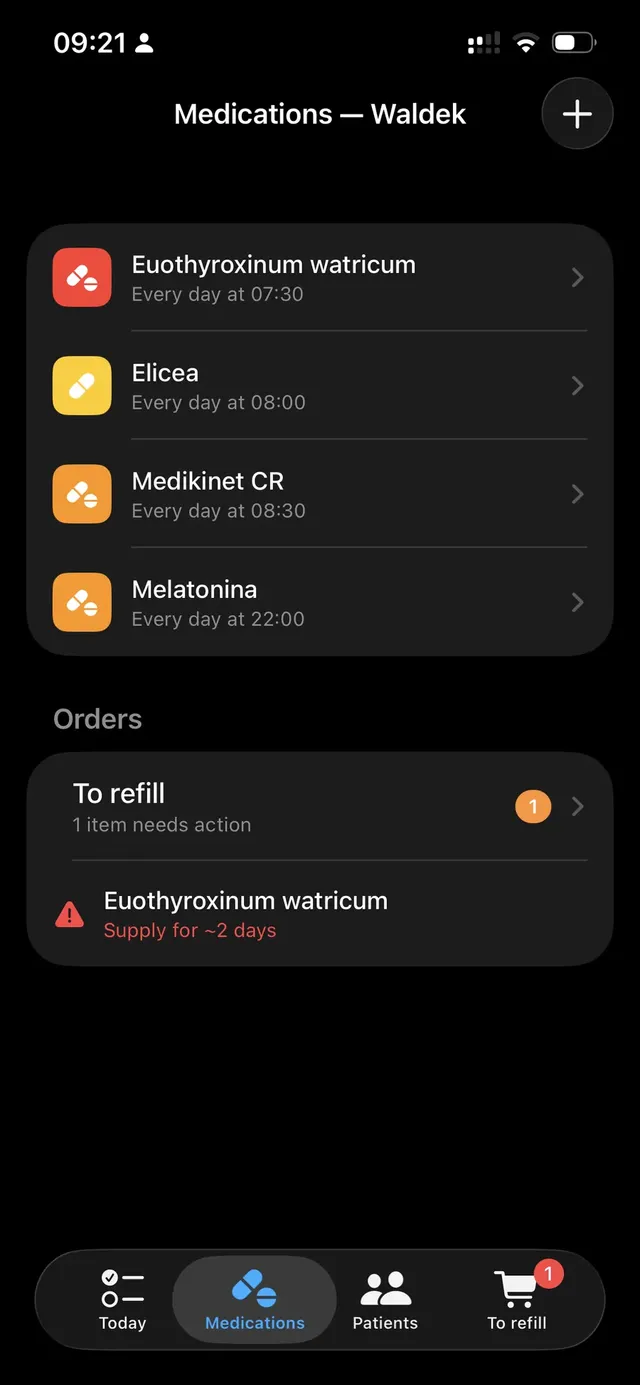Doserra medicine list with schedules and the To refill section